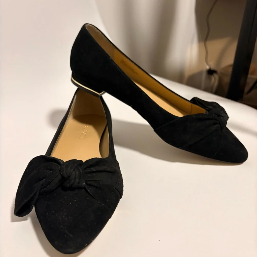 Talbots Black Pointed-Toe Bow Flats